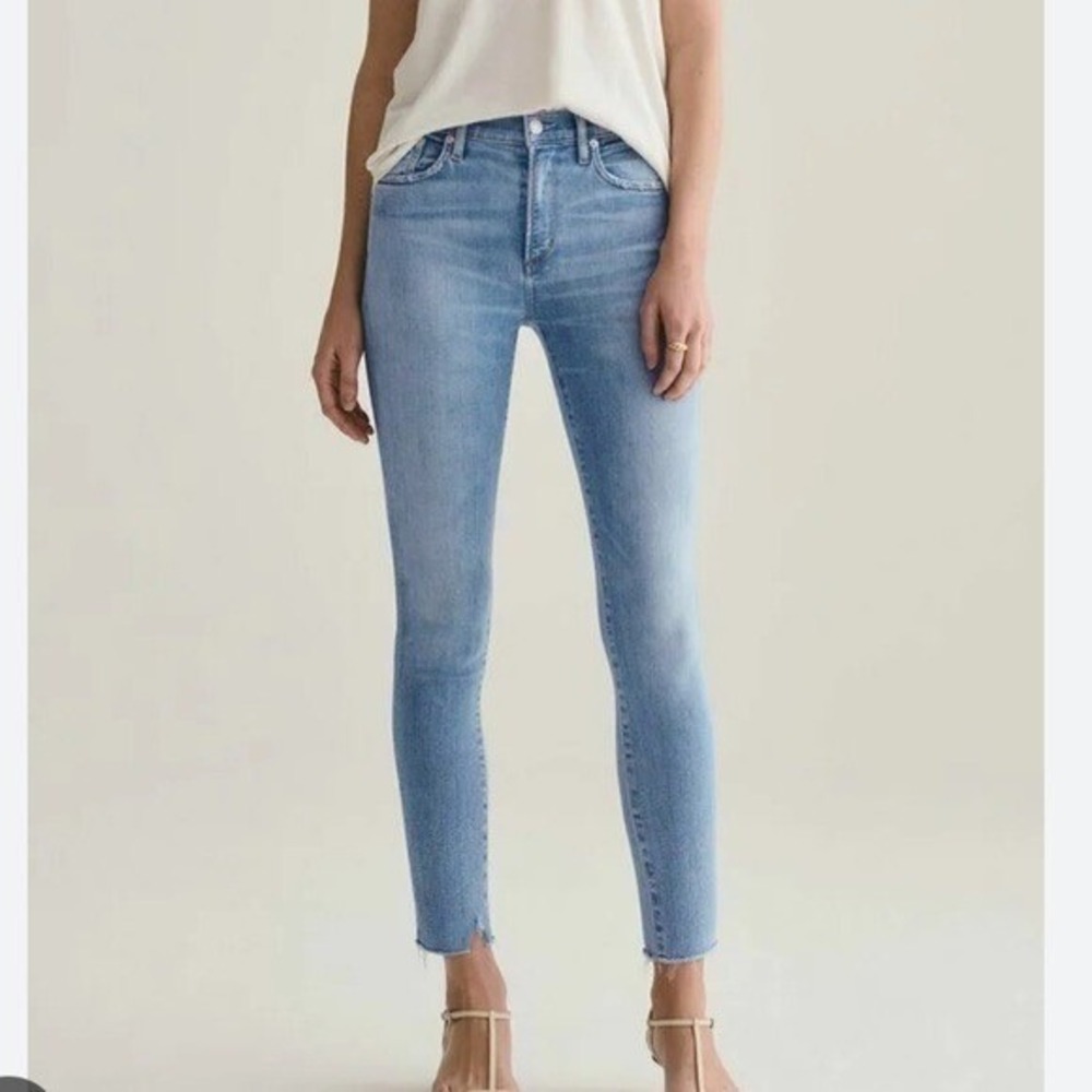 AGOLDE Sophie High Rise Skinny Jeans Light Wash Raw Hem Womens 23